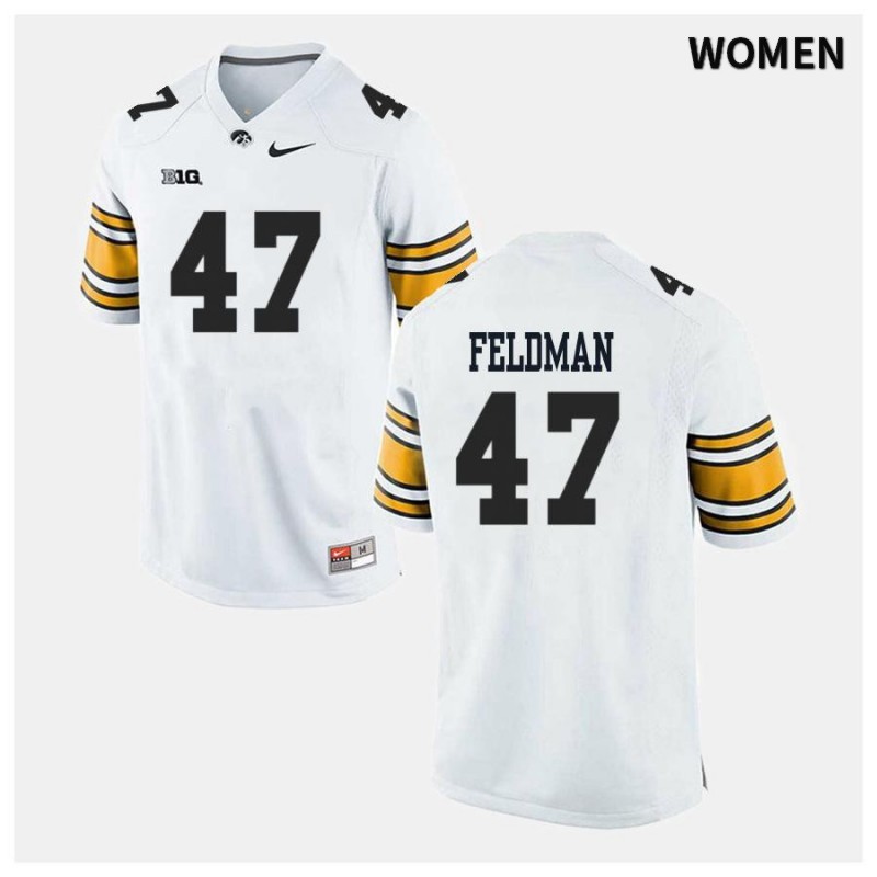 Women's Iowa Hawkeyes NCAA #47 Noah Feldman White Authentic Nike Alumni Stitched College Football Jersey NH34S13XU